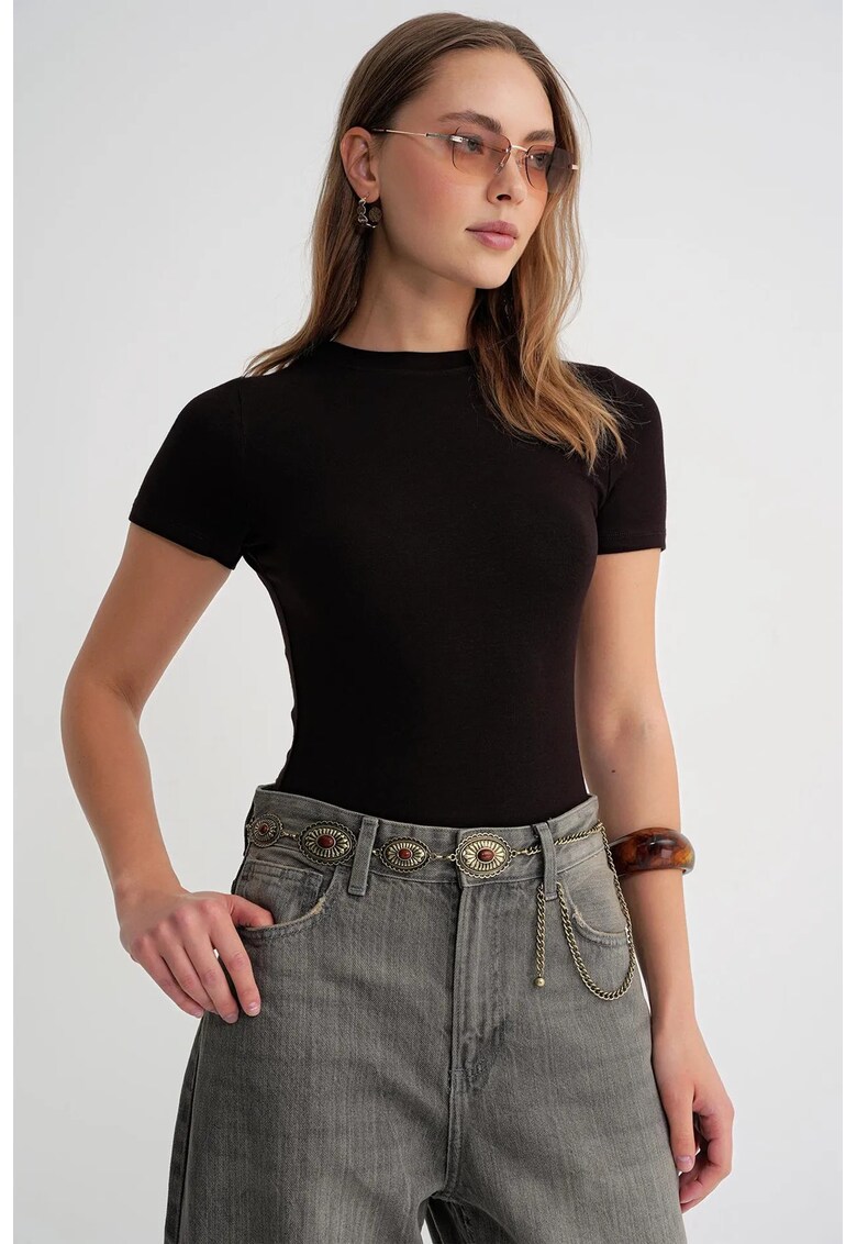 Tricou dama bumbac - maro inchis