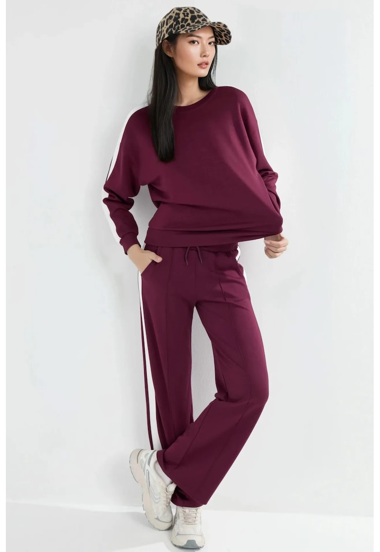 Set din doua piese - pantaloni cu talie inalta - bordeaux - jerseu