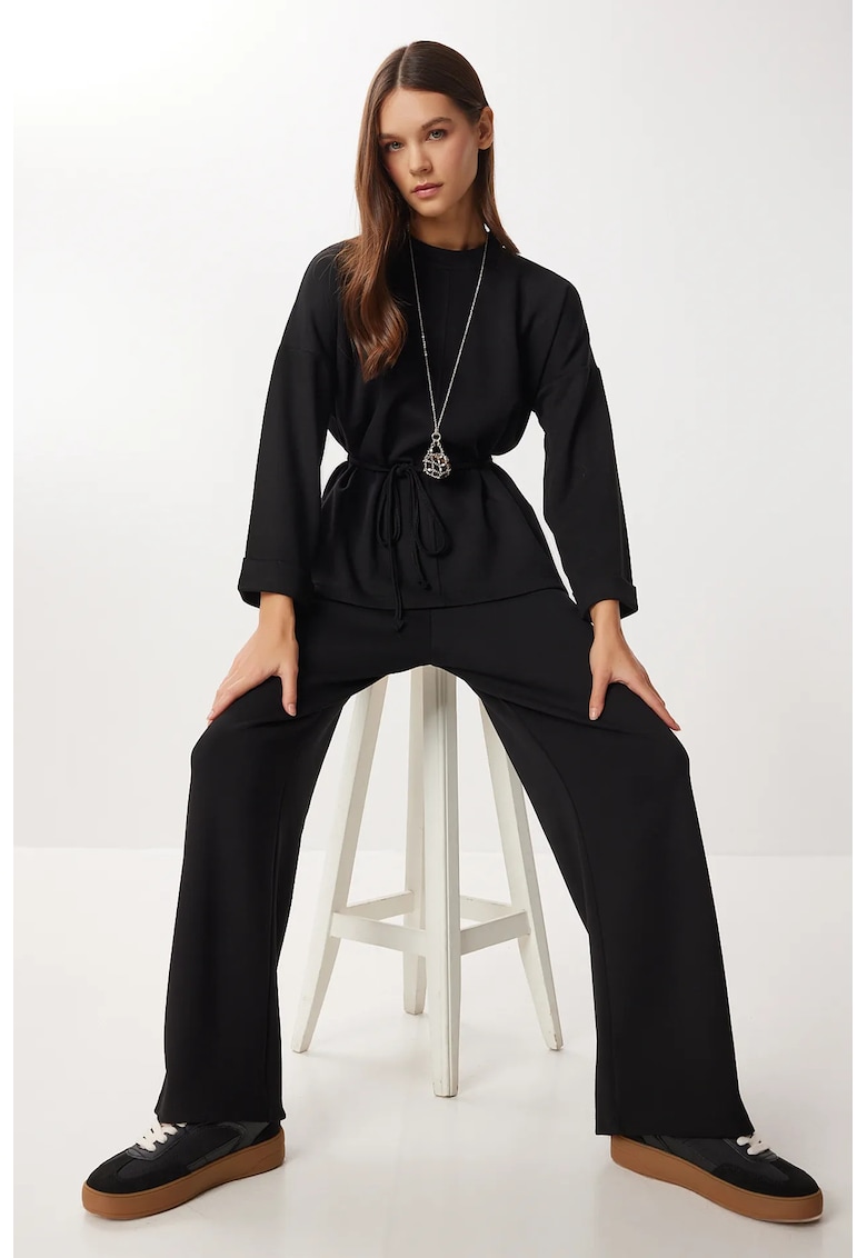 Costum dama - Happiness Istanbul - set - maneca lunga - picior larg - negru