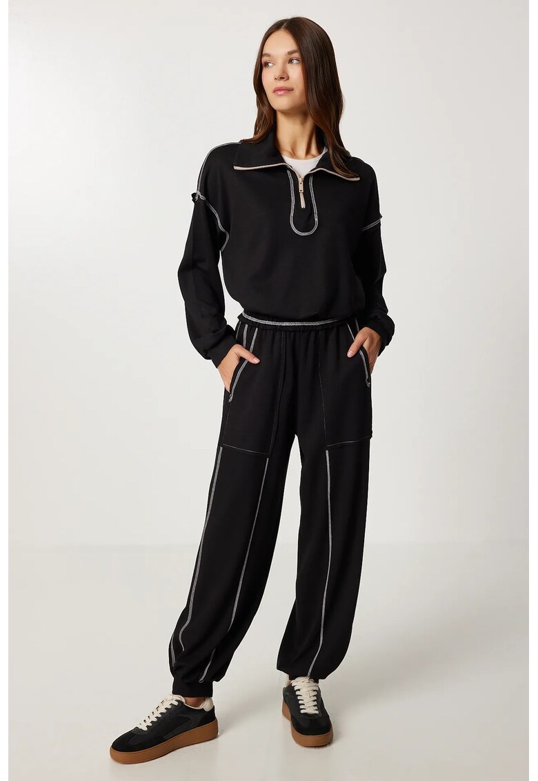 Trening dama - Happiness Istanbul - guler cu fermoar - negru - jerseu