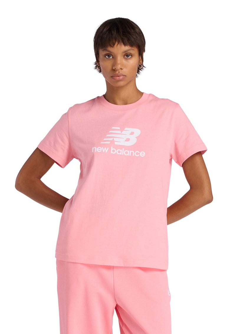 Tricou din bumbac cu imprimeu logo - Alb/Roz