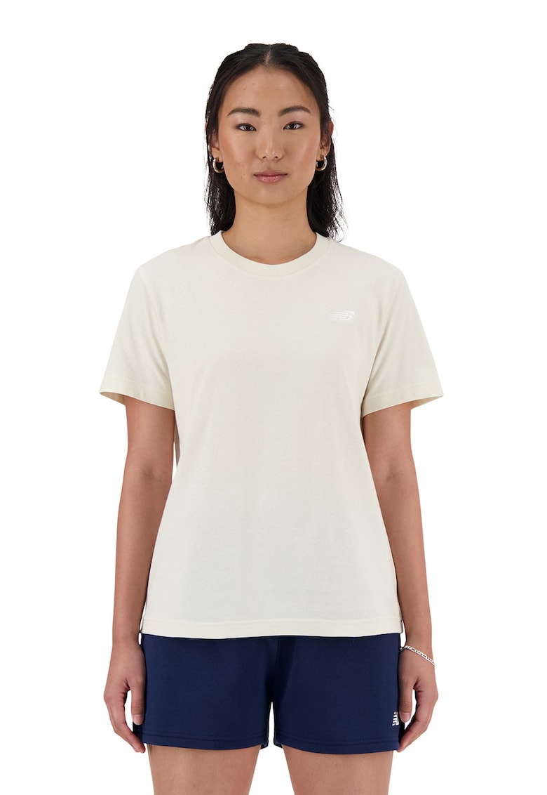 Tricou din bumbac cu detaliu logo - Crem