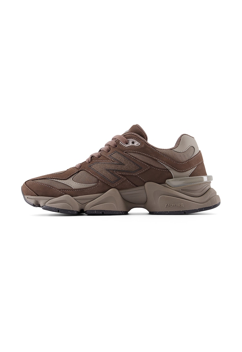 Pantofi sport 9060 low-cut cu garnituri din piele intoarsa - Maro inchis
