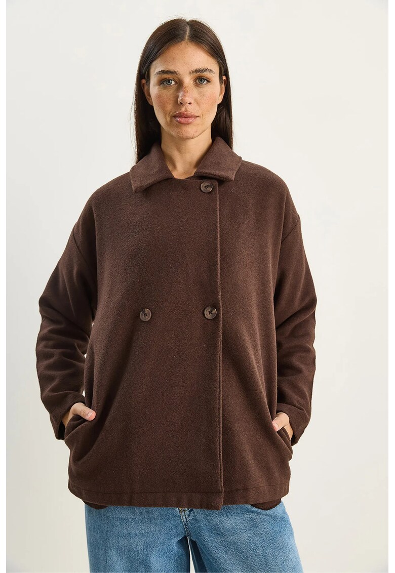Palton oversized maro inchis - textil
