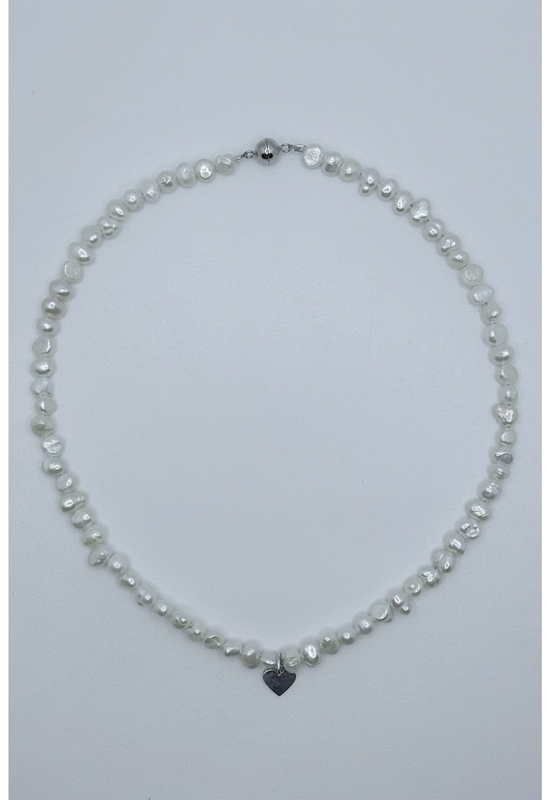 Colier din argint veritabil decorat cu perle de cultura - Alb optic/Argintiu