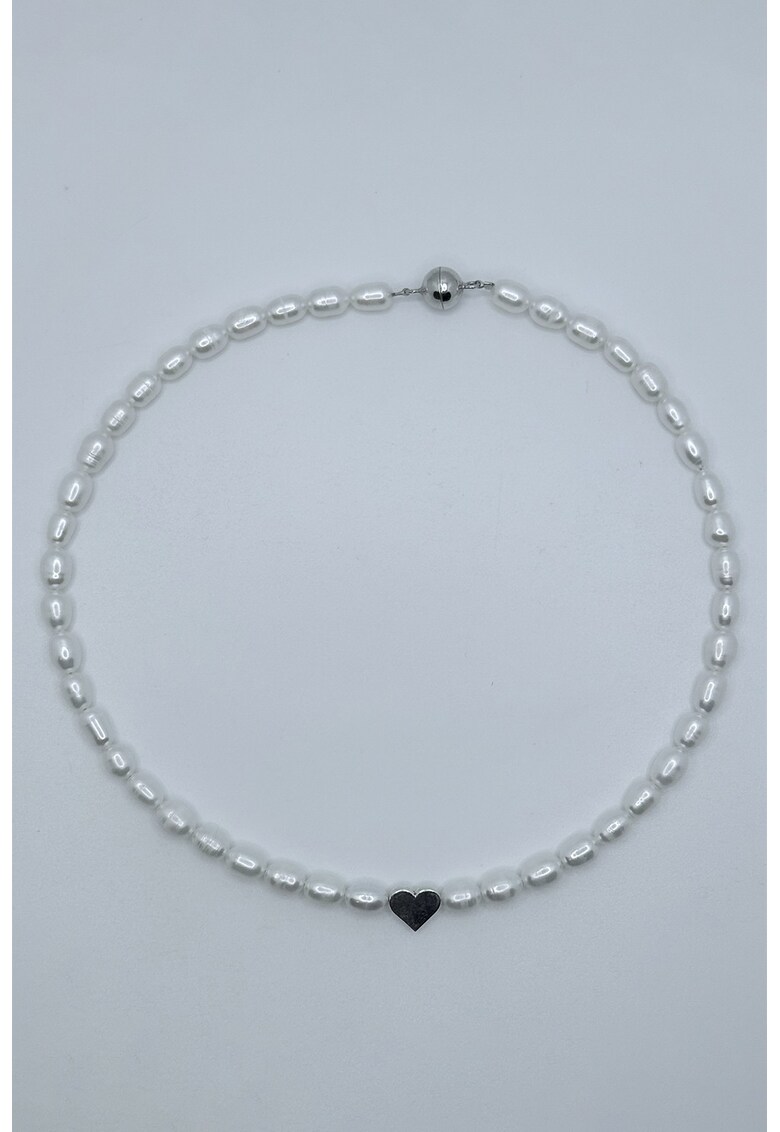 Colier din argint veritabil decorat cu perle de cultura - Alb fildes/Argintiu