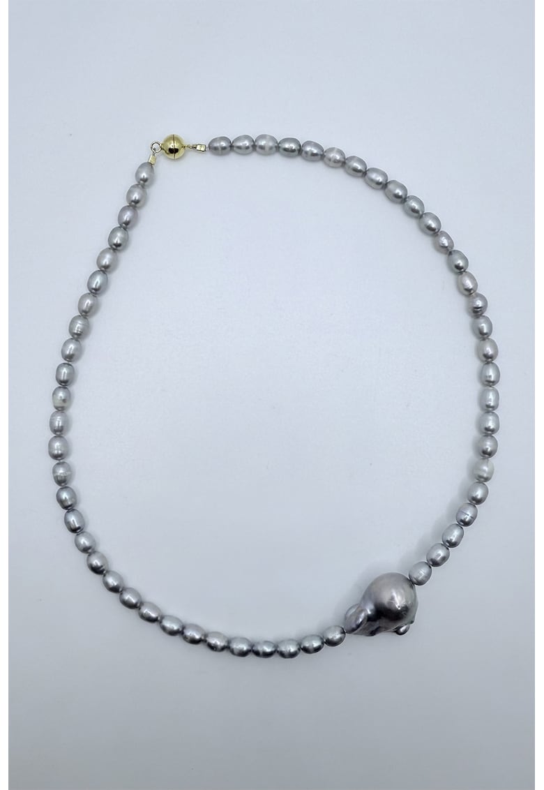 Colier placat cu aur de 24K si decorat cu perle de cultura - Alb/Argintiu