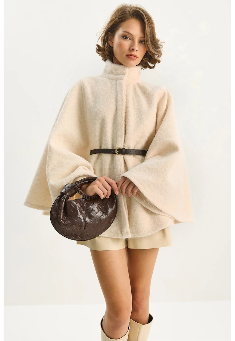 Palton dama - supradimensionat - texturat - bej natural - textil