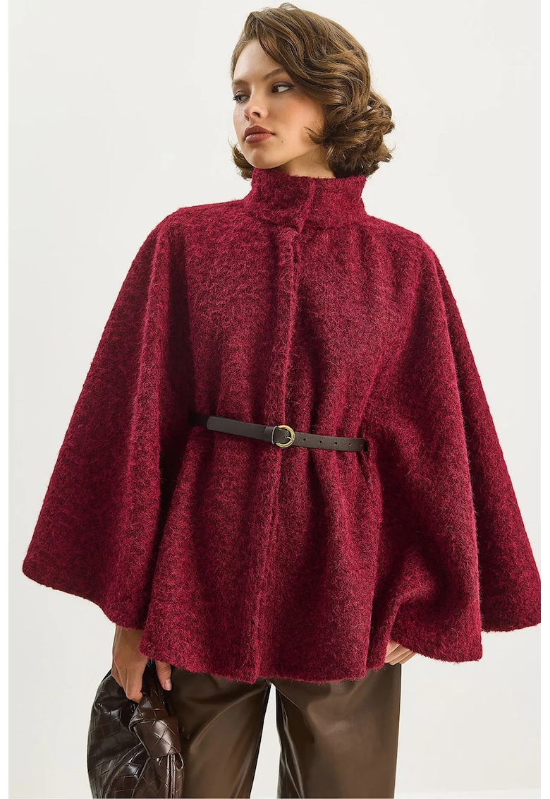 Palton dama - LUCCI - supradimensionat - texturat - rosu - textil