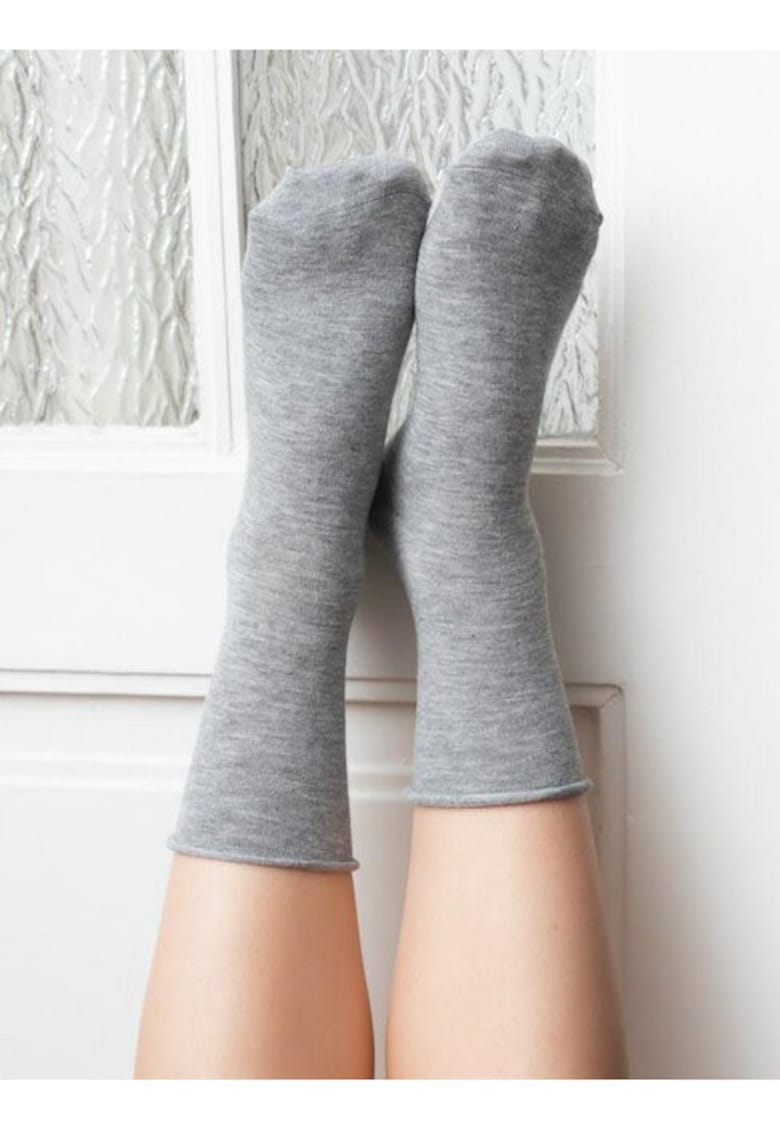 Sosete cu casmir si margine intoarsa S083 - Gri
