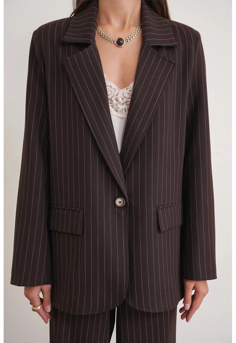 Sacou pentru dama - supradimensionat - model cu dungi - maro - textil