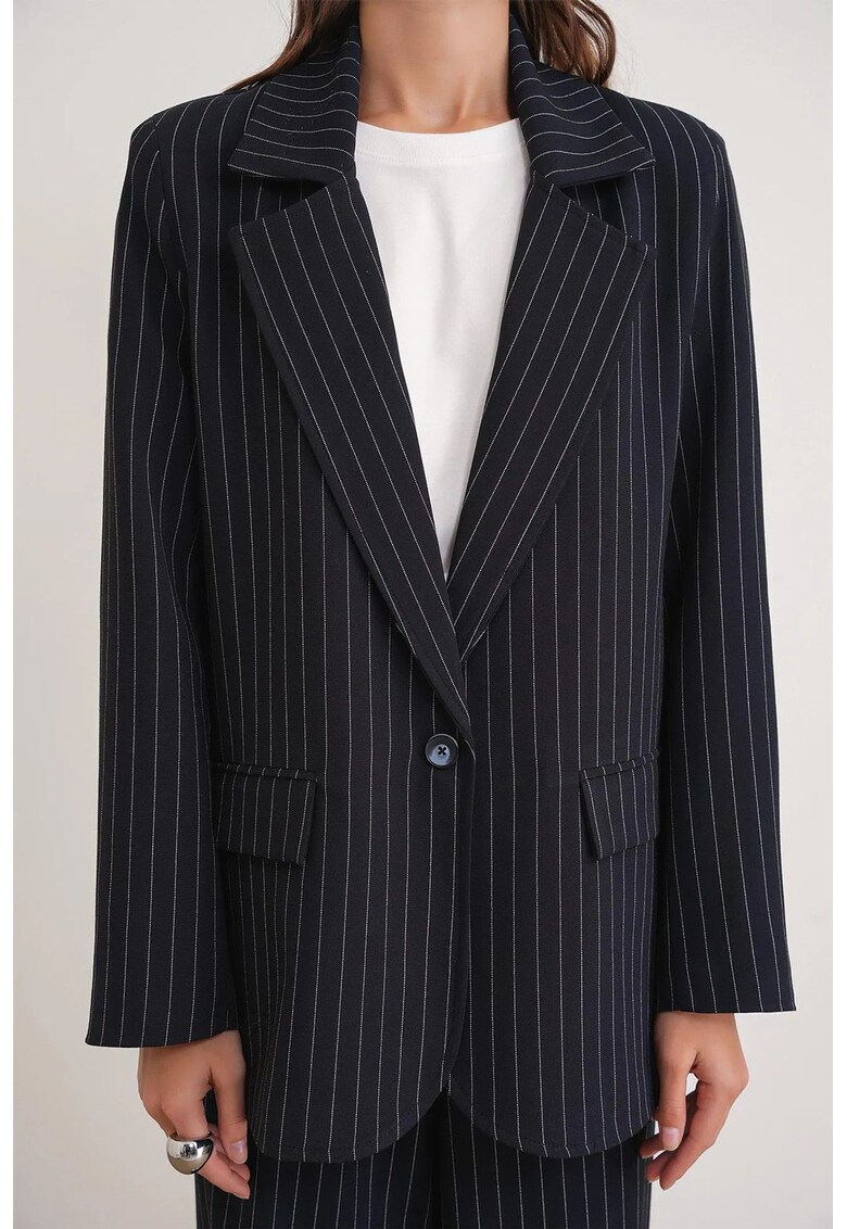 Sacou pentru dama - supradimensionat - cu dungi - bleumarin - textil