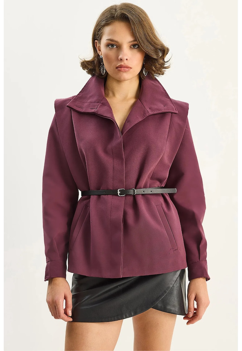 Palton dama - cu detalii pe umeri - mov - textil