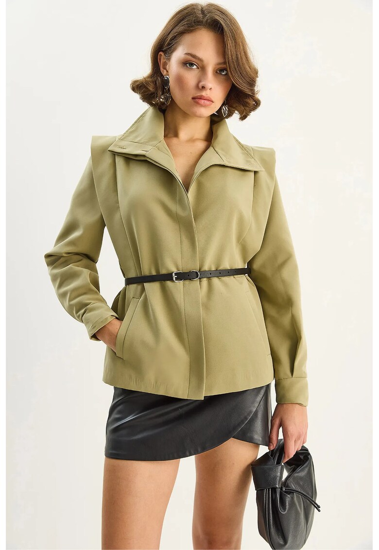 Geaca dama detalii la umeri - verde - textil