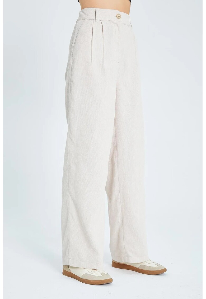 Pantaloni dama - talie inalta - picior drept - catifea - alb