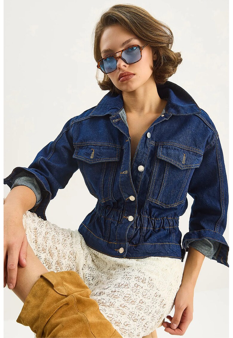 Jacheta dama denim - bleumarin - cu inchidere cu nasturi