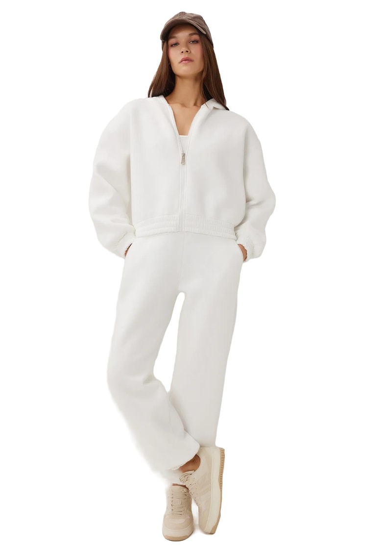 Costum dama - Happiness Istanbul - set doua piese - maneca lunga - gluga - ivoire