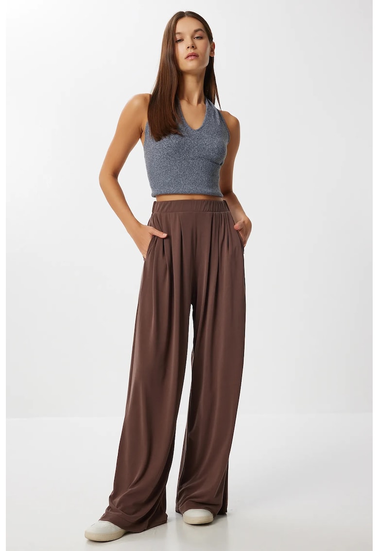 Pantaloni dama - Happiness Istanbul - Palazzo - talie elastica - maro mocha - textil -