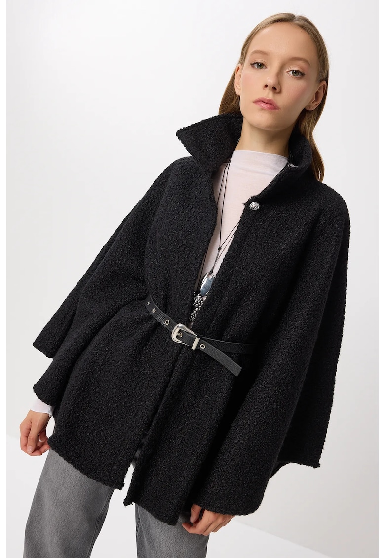 Palton dama - Happiness Istanbul - negru - textil - maneci evazate -