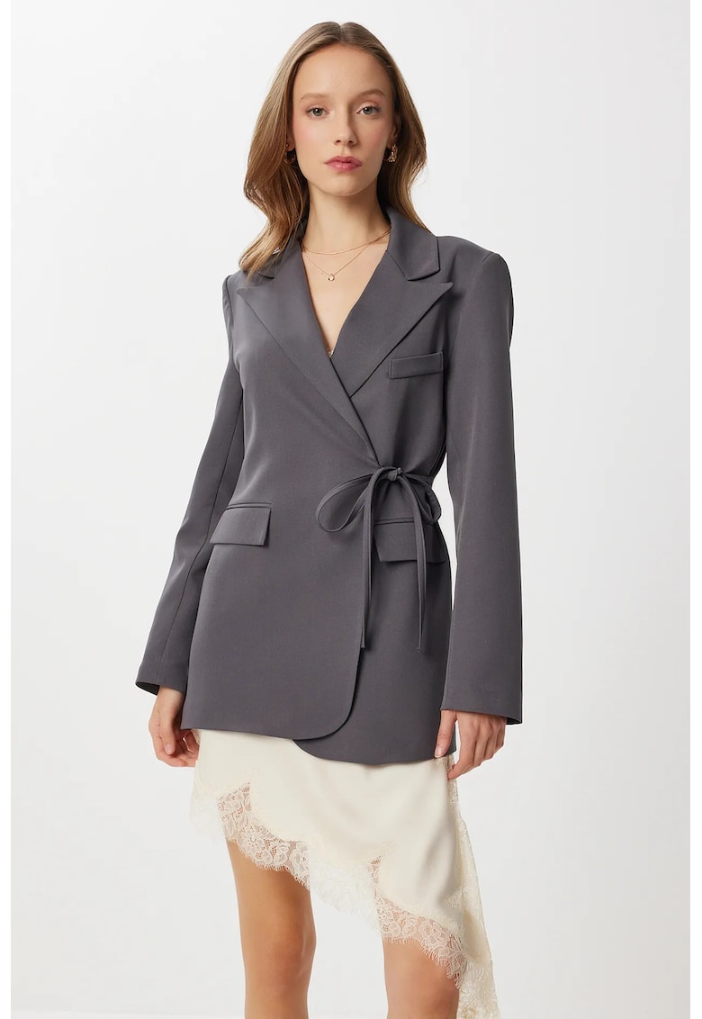 Sacou dama Happiness Istanbul - gri inchis - decolteu in V - textil