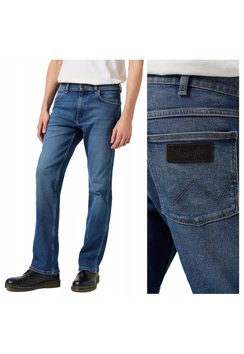 Blugi Barbati - Horizon - Straight Fit - Talie Medie - Fermoar - Lungi - 5 Buzunare - Bumbac - Elastan - Albastru - Negru