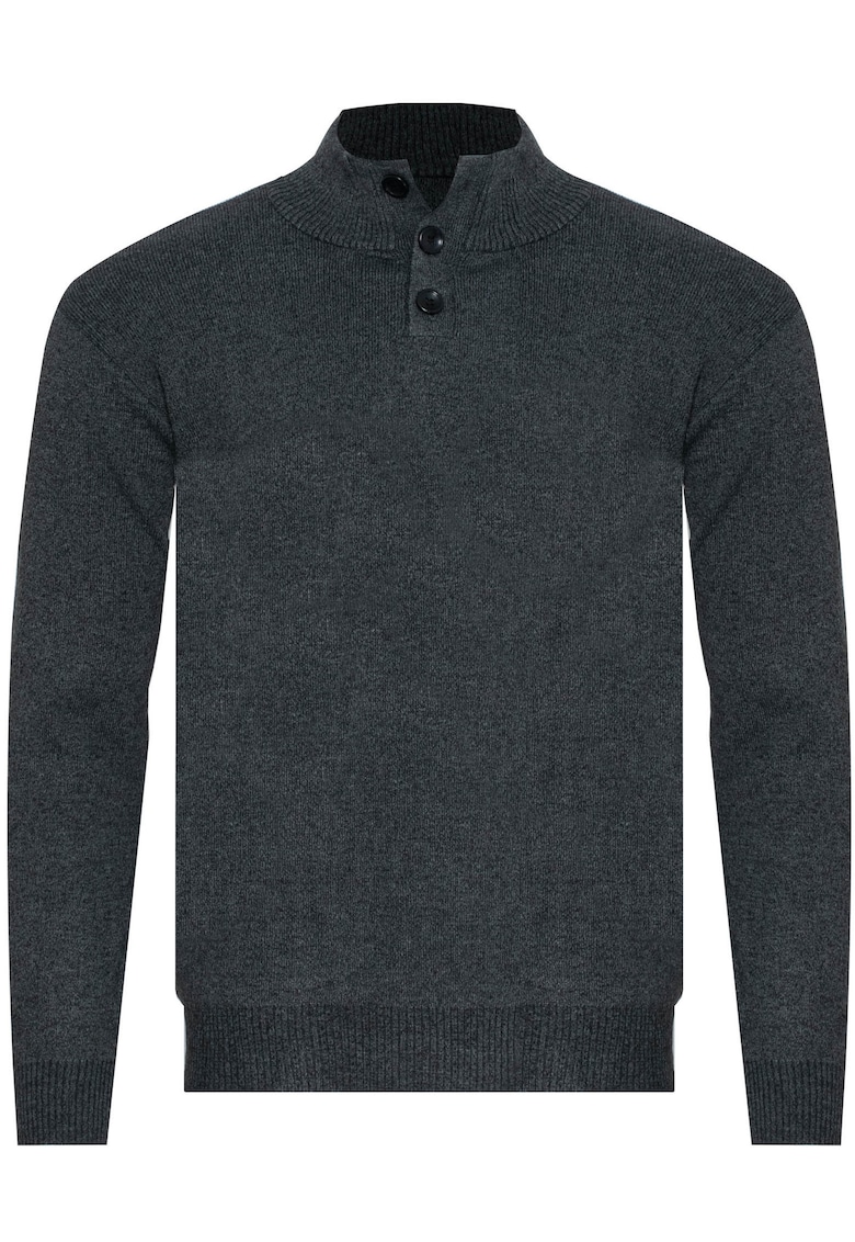 Pulover barbati - S8212 - guler scurt - gri inchis - 60% poliester - 35% bumbac - 5% elastan