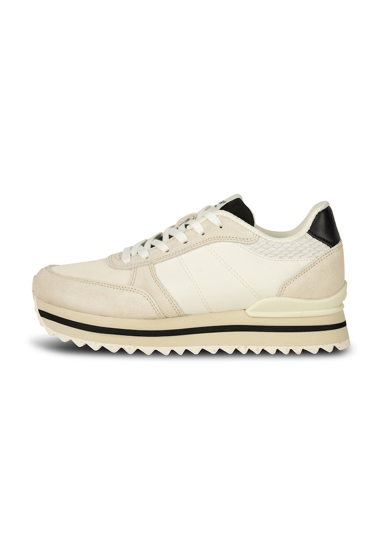 Pantofi sport wedge cu garnituri de piele intoarsa - Maro taupe deschis/Crem