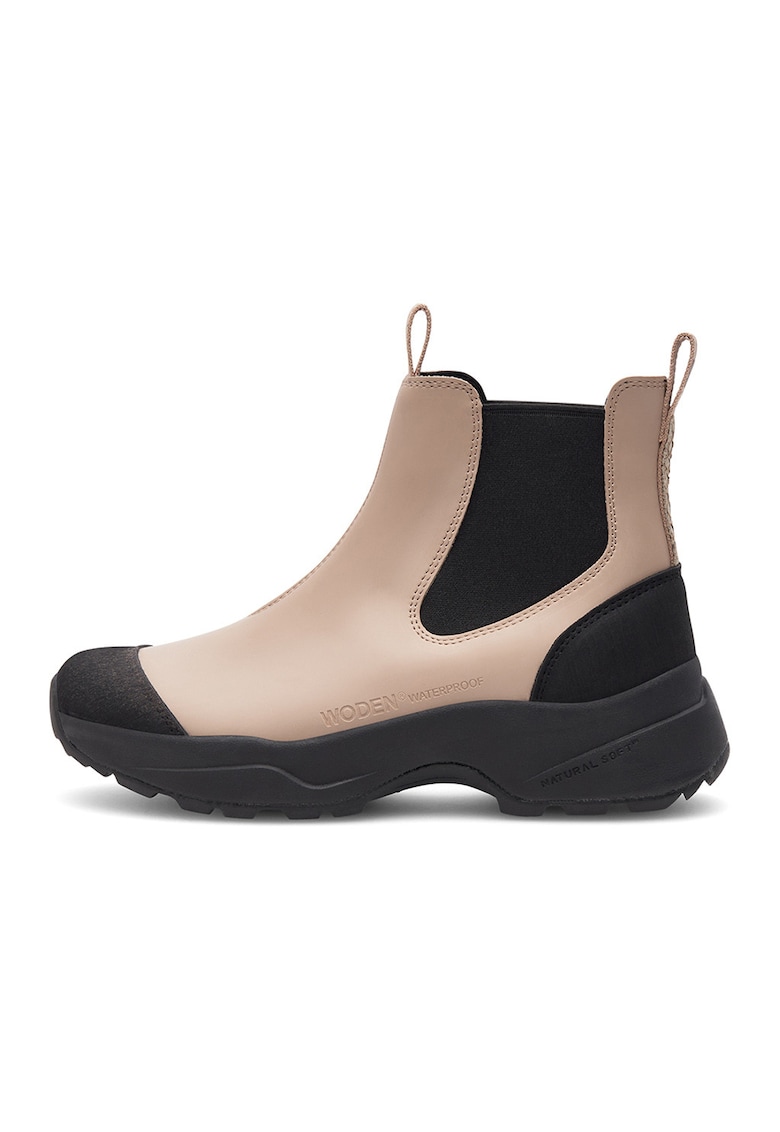 Ghete impermeabile de piele ecologica - Maro taupe deschis/Negru