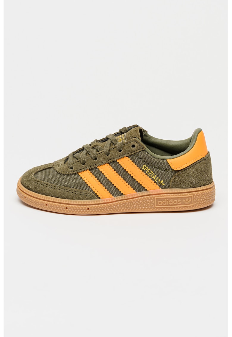 Pantofi Spezial din piele intoarsa cu insertii din plasa pentru handbal - Portocaliu mandarina/Caramel/Verde feriga