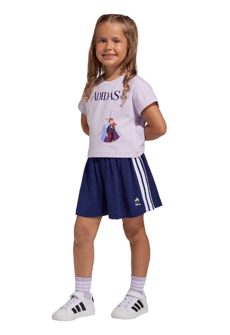 Set de pantaloni scurti si tricou cu imprimeu - 2 piese - Alb/Roz deschis/Bleumarin