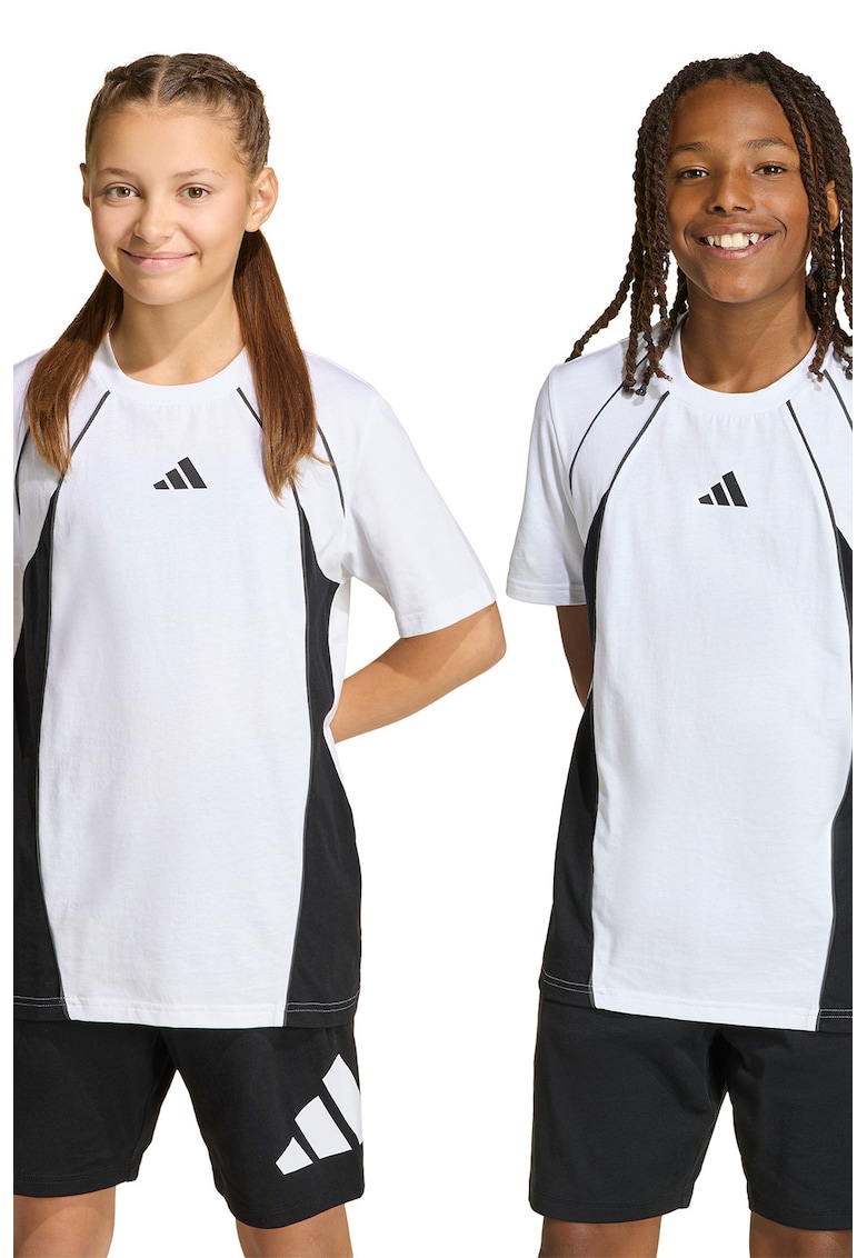 Tricou cu decolteu la baza gatului si maneci raglan - Alb/Negru