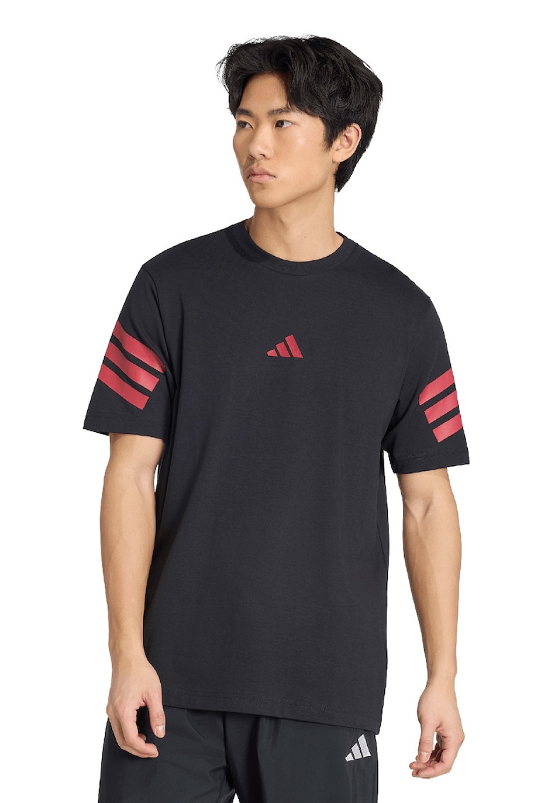 Tricou de bumbac cu decolteu la baza gatului si logo - Rosu/Negru