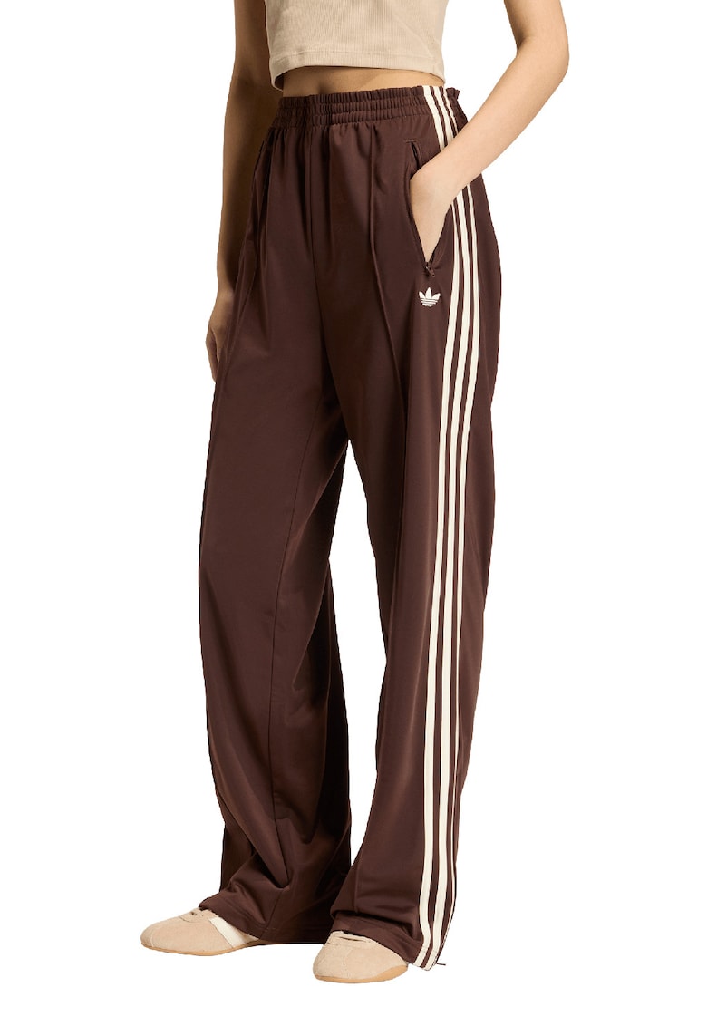 Pantaloni de trening cu croiala ampla si slituri laterale - Alb/Maro inchis