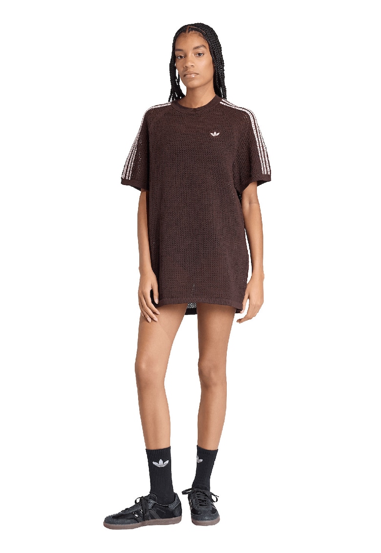 Rochie mini crosetata cu logo brodat - Maro inchis