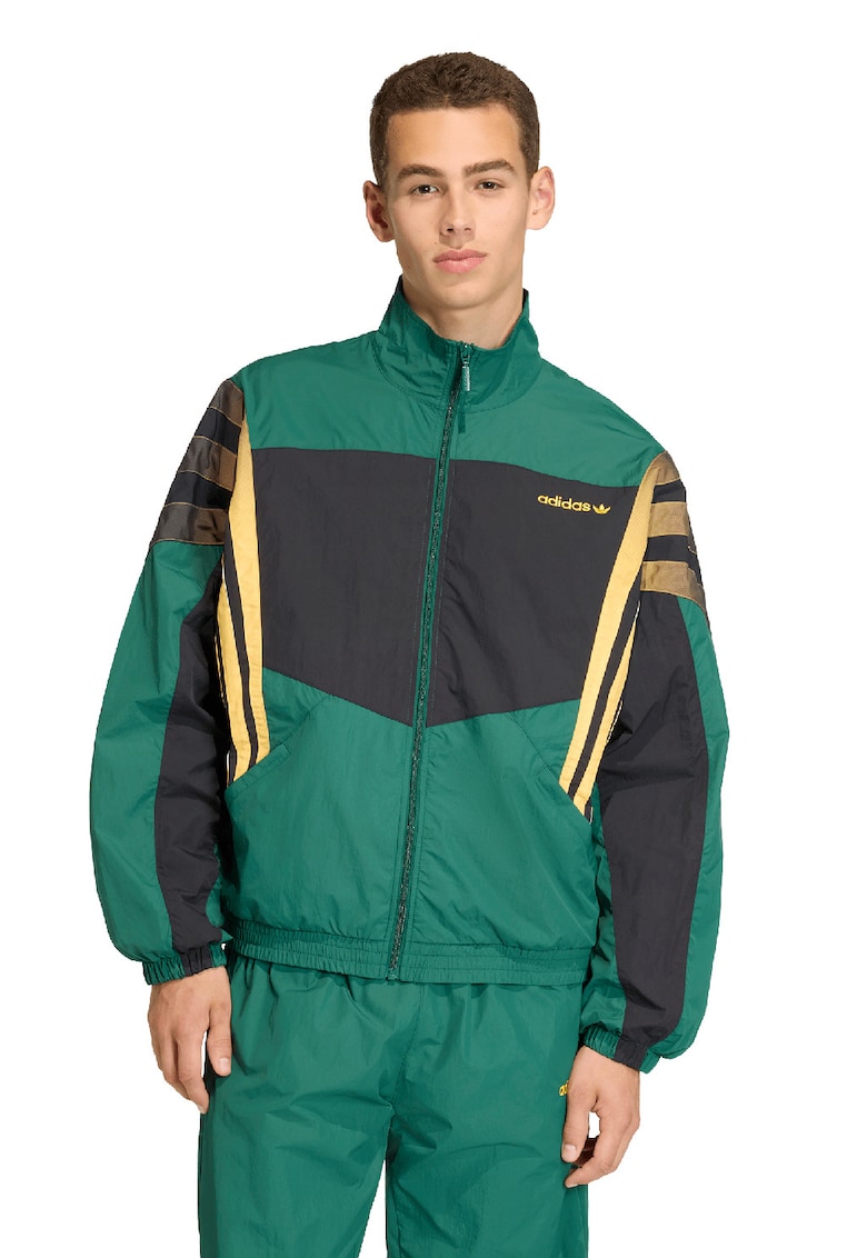 Bluza de trening cu fermoar si logo Santiago - Negru/Galben/Verde sparanghel