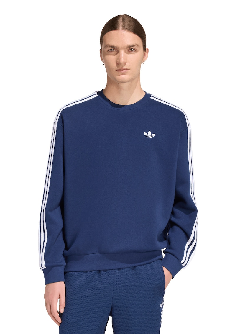 Bluza de trening cu croiala lejera si 3 dungi - Alb/Bleumarin