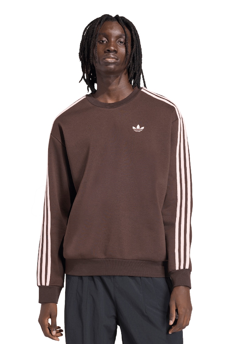 Bluza de trening cu croiala lejera si 3 dungi - Maro inchis/Roz deschis