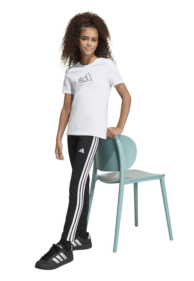 Tricou cu decolteu la baza gatului si logo - Alb/Negru