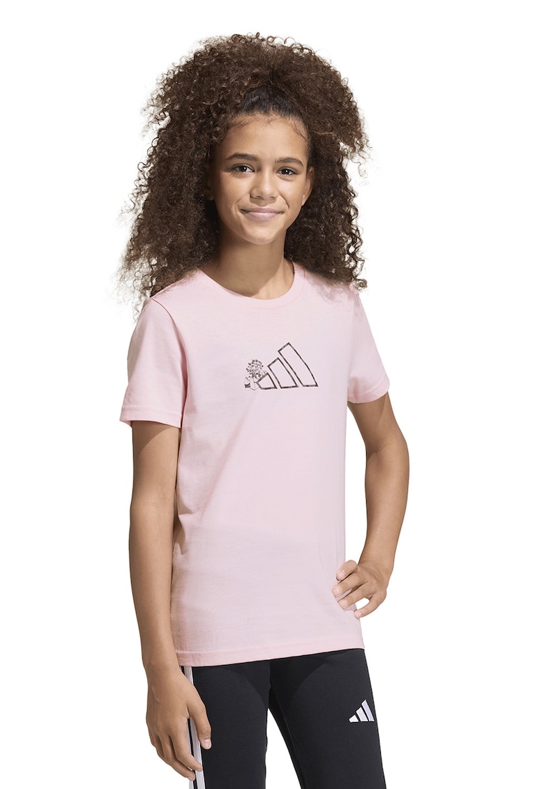 Tricou cu decolteu la baza gatului si logo - Negru/Roz pastel