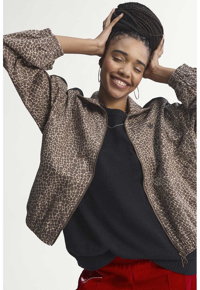 Bluza de trening cu fermoar si terminatie elastica - Negru/Maro/Bej