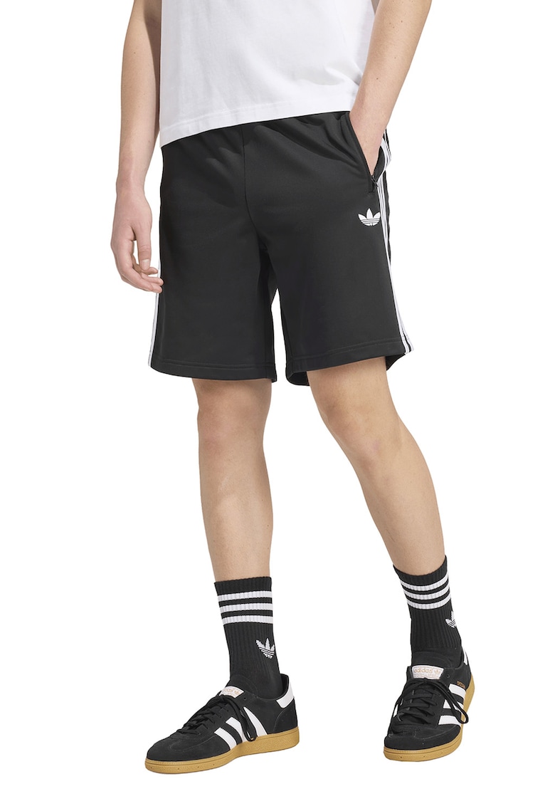 Pantaloni scurti cu talie elastica si benzi contrastante - Alb/Negru