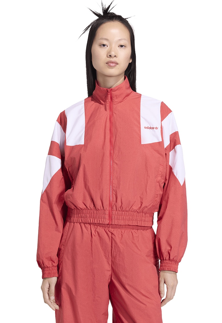 Jacheta cu terminatie elastica si fermoar Blocked Washed - Alb/Coral