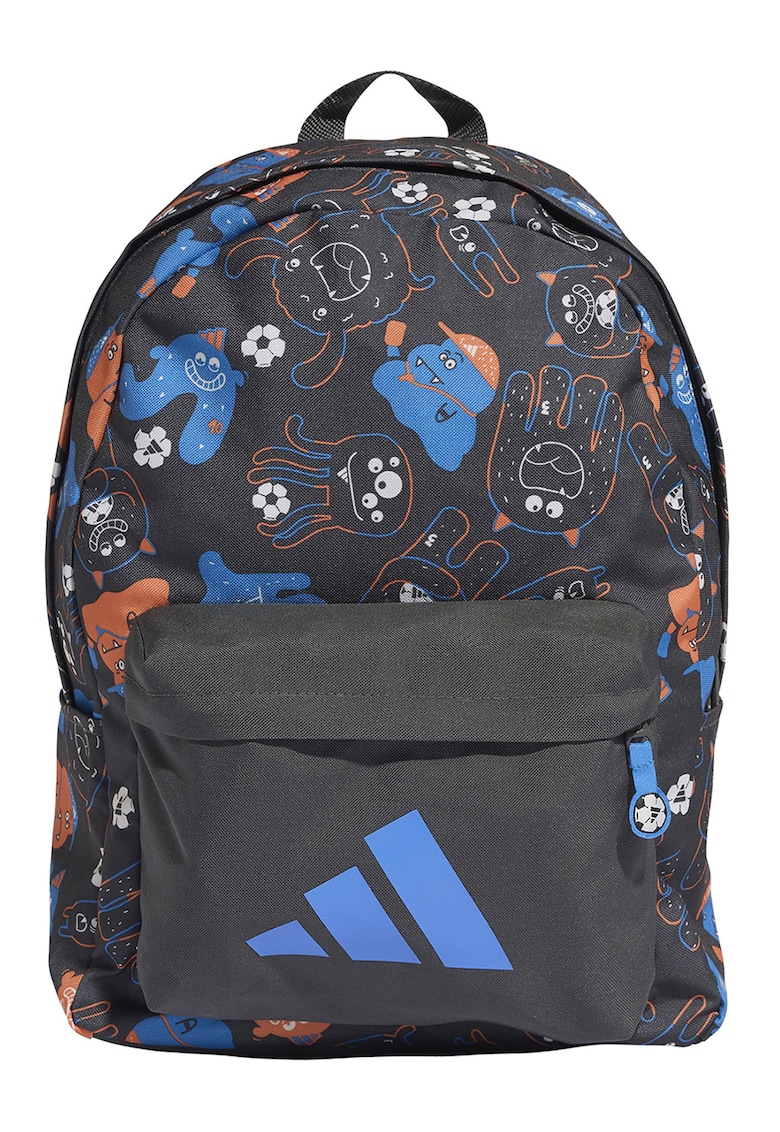 Rucsac cu model si buzunar frontal - Portocaliu/Gri/Albastru deschis