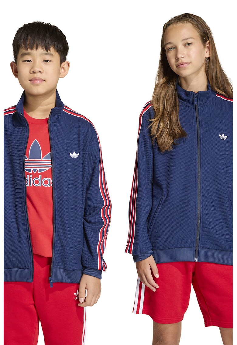 Bluza de trening cu fermoar si logo - Rosu/Alb/Albastru inchis