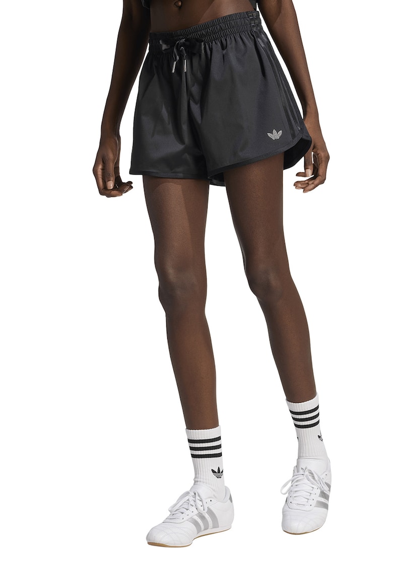 Pantaloni scurti cu logo si snur - Negru