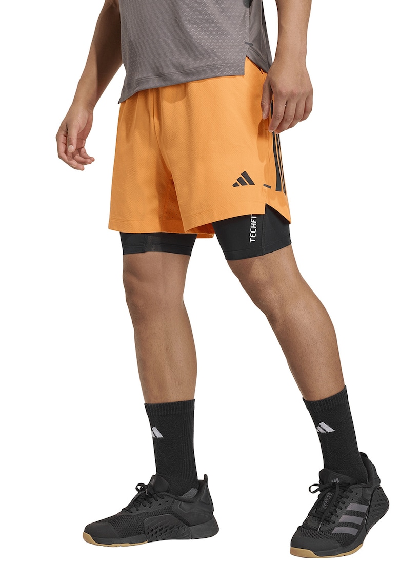 Pantaloni scurti regular fit cu buzunare cu fermoar pentru fitness D4T - Negru/Portocaliu