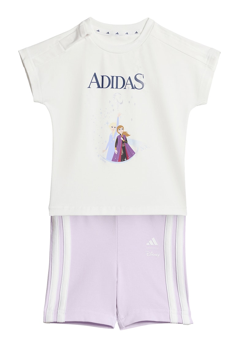 Set de tricou si colanti scurti cu tematica Frozen - Alb/Albastru inchis/Lila
