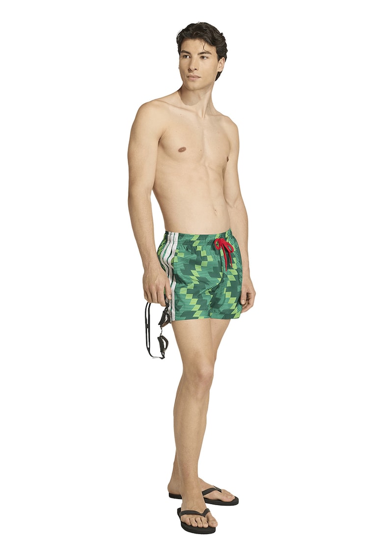 Pantaloni scurti de baie cu imprimeu si snur - Alb/Verde/Verde fistic
