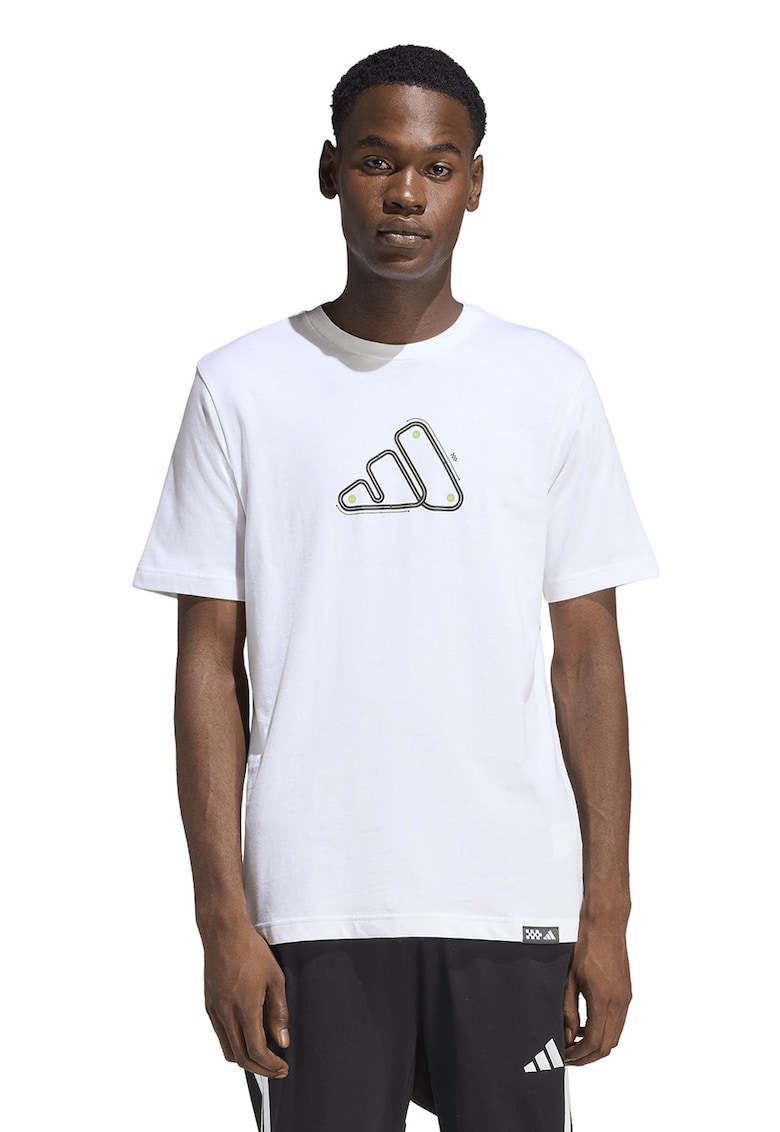Tricou de bumbac cu imprimeu pe piept Motorsport - Alb/Negru
