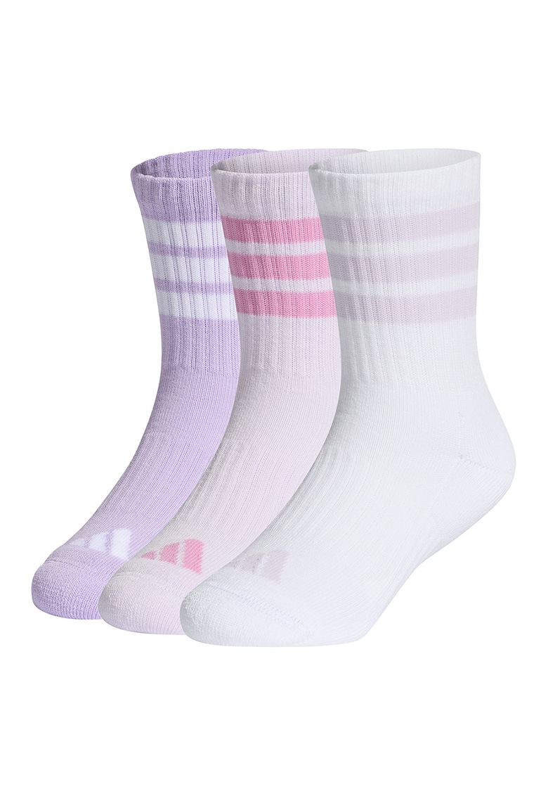 Set de 3 perechi de sosete lungi cu talpa dubla - Alb/Lila/Roz pal